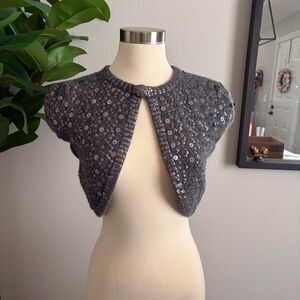 Nanette Lepore Womens Grey Silver Sequin Cropped Bolero Cardigan Lambswool L